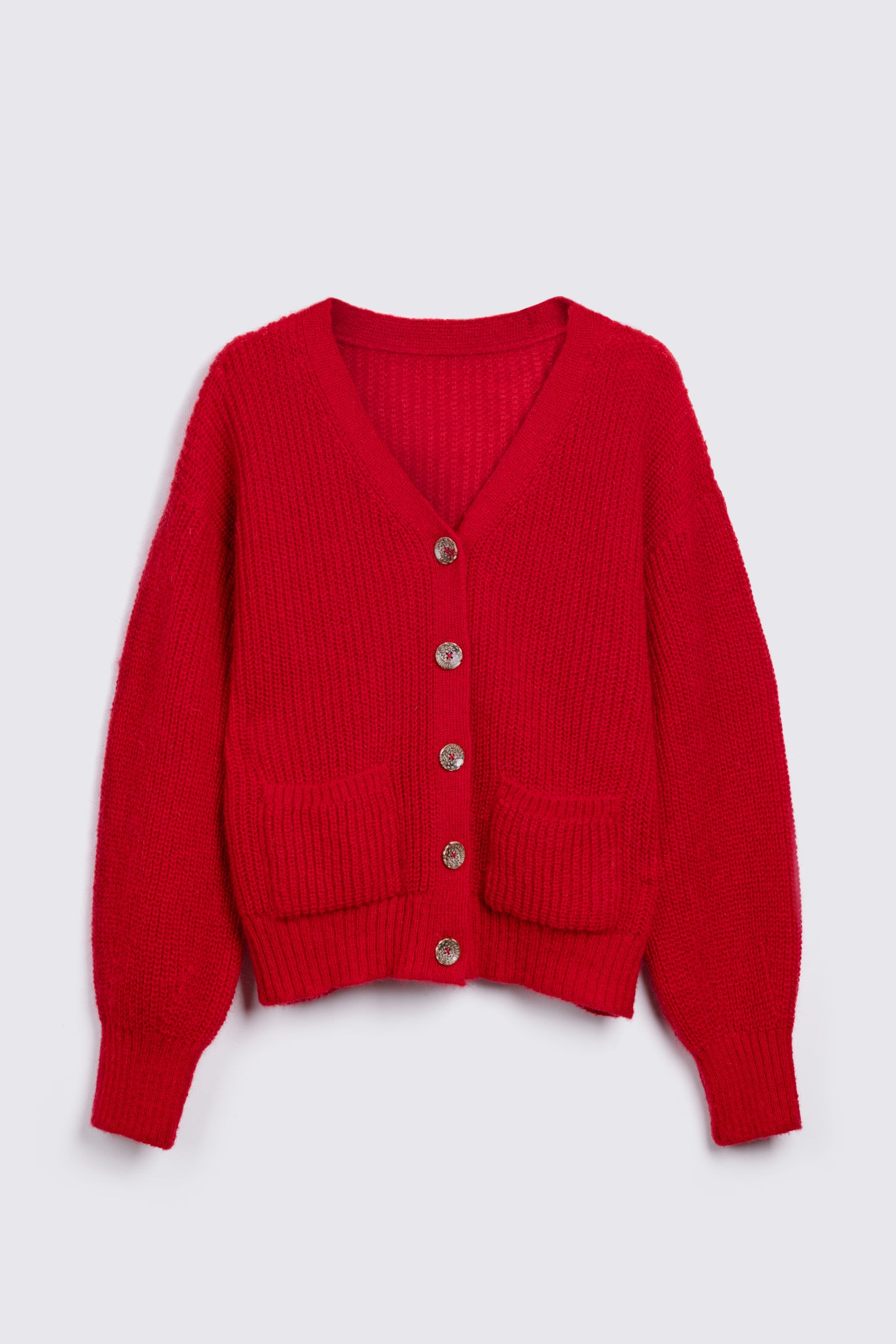 ladies red balloon sleeve cardigan Eleven Loves UK